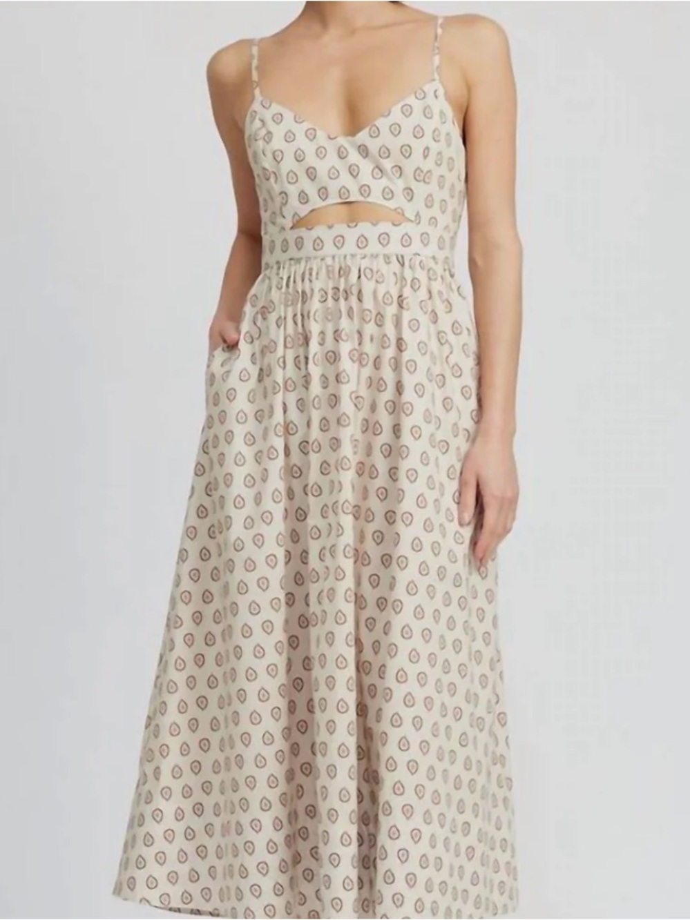 Jacquie The Label Cream Spaghetti-Strap Cutout Midi Dress. Size Large.